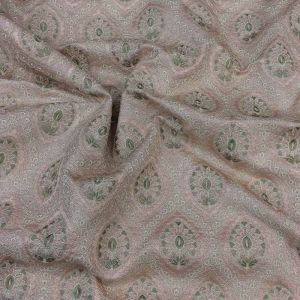 English Peach Pure Silk Fabric with Motifs Embroidery