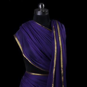Purple Viscose Chiffon Fabric With Zari Patti Border