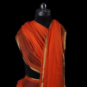 Orange Viscose Chiffon Fabric With Zari Patti Border