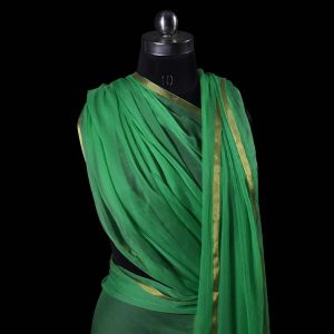 Green Viscose Chiffon Fabric With Zari Patti Border