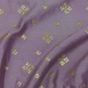 English Mauve Chanderi Fabric with Sequins Geometric Motifs Embroidery