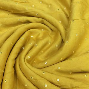 Yellow Dupion or Dola Silk Fabric with Mirror Embroidery