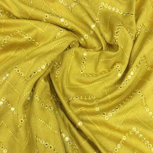 Mustard Yellow Mirror Chevron Embroidery Dola Silk Fabric