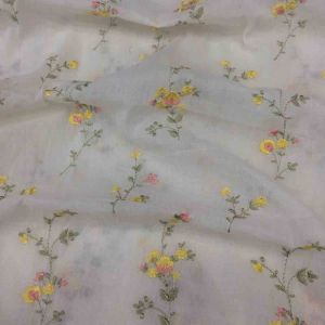 Natural Cream Mulmul Cotton Floral Jaal Embroidery Fabric (Dyeable)