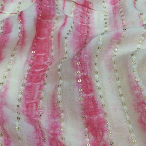 Magenta Dupion Silk Fabric with Tye Dye Shibori and Stripes Embroidery