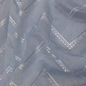 Sky Blue Pure Chanderi Silk Fabric With Chevron Embroidery