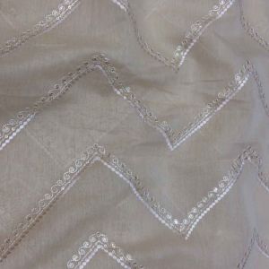 Cream Pure Chanderi Silk Fabric With Chevron Embroidery