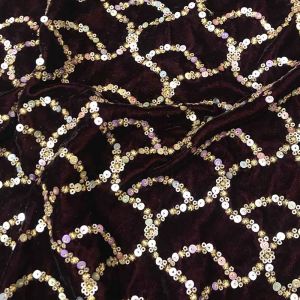 Maroon Velvet Fabric with Zari Sequence Embroidery