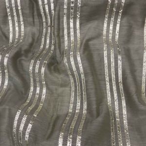Cement Grey Cotton Fabric With Stripes Gota Embroidery