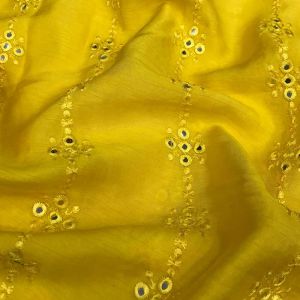Yellow Mirror Embroidery Dupion Silk Fabric