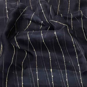 Navy Blue Organza Fabric Stripes Embroidery