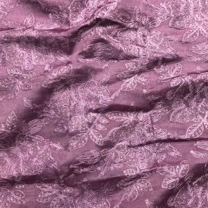 Mauve Pure Organza Silk Fabric with Floral Thread Embroidery