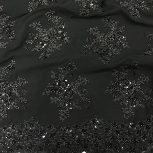 Black Motifs Sequins Embroidery Georgette Fabric 50 Inches Width