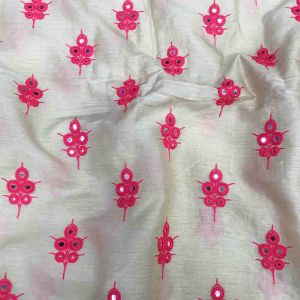  Beige Slub Dupion Fabric With Floral Motifs Embroidery  