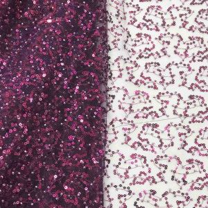  Purple Sequins Embroidery Net Fabric with 60 Inches Width 