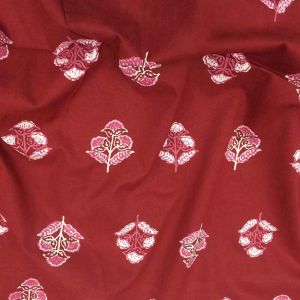 Maroon Cotton Jaipuri Block Printed Fabric