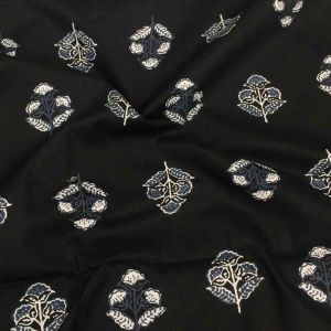 Black Cotton Jaipuri Block Printed Fabric