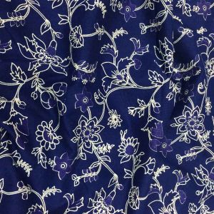 Navy Blue Cambric Cotton Floral Printed Fabric