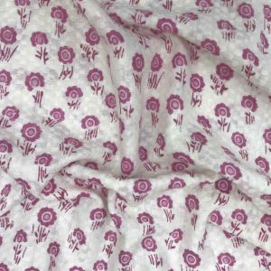 White Pink Self Jacquard Cotton Floral Printed Fabric