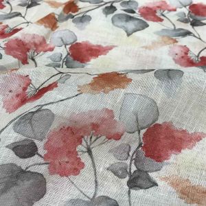 Light Peach Pure Linen Multi Color Floral Printed Fabric