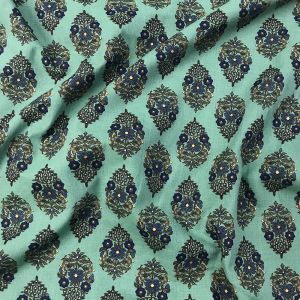 Dusty Green Floral Printed Cotton Fabric