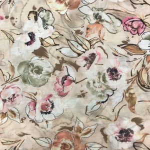 Pastel Peach Swiss Cotton Floral Printed Fabric