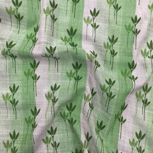 Green Floral Handloom Cotton Printed Fabric