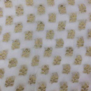 White Floral Motifs Pure Banarasi Georgette Fabric (Dyeable)