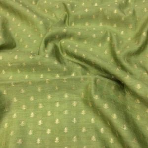 Pista Green Floral Motifs Pure Banarasi Brocade Silk Fabric