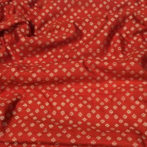Dark Red Floral Motifs Pure Banarasi Raw Silk Fabric