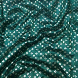 Green Floral Motifs Pure Banarasi Raw Silk Fabric