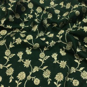 Dark Green Floral Jaal Design Banarasi Raw Silk Fabric