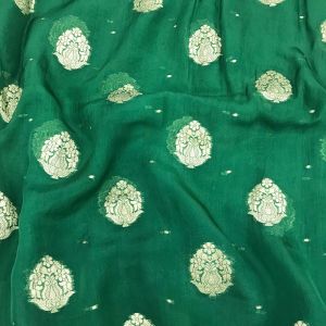 Bottle Green Banarasi Georgette Organza Fabric Floral Motifs