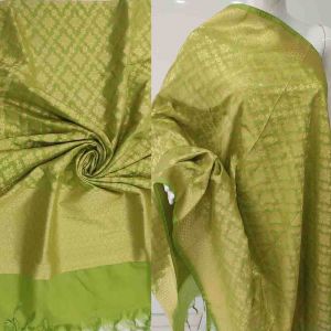 Parrot Green Banarasi Silk Dupatta with Zari Checks Design