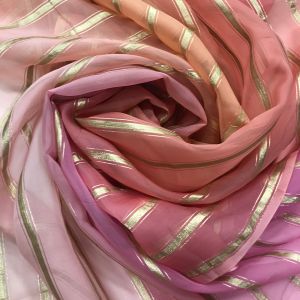Peach 4D Colors Ombre Shaded Organza Fabric with Stripes
