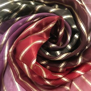 Maroon 4D Colors Ombre Shaded Organza Fabric with Stripes