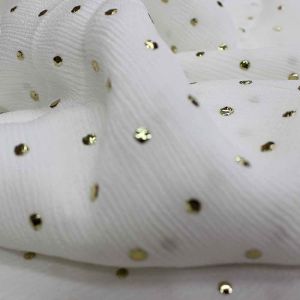 White Chinon Crepe Fabric with Stick On Badla Embroidery (Dyeable) (On Order)