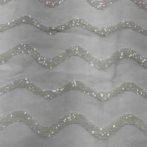 White Pure Organza Silk Fabric with Sequence Embroidery (Dyeable)