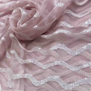 Rose Pink Pure Organza Silk Fabric with Sequence Embroidery
