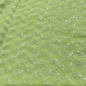 Light Green Pure Organza Silk Fabric with Sequence Embroidery