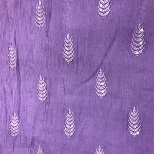 Purple Chinon Crepe Fabric with Motifs Thread Embroidery