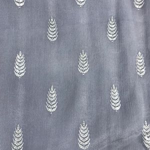 Blue Chinon Crepe Fabric with Motifs Thread Embroidery