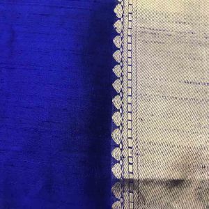 Royal Blue Pure Raw Silk Banarasi Fabric With Border
