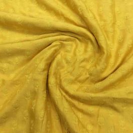 Yellow Dola Silk Fabric with Floral Thread Embroidery | Saroj Fabrics