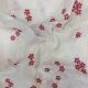 Off-White / Red Lucknowi Chikan Embroidery Kora Cotton Fabric