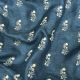 Navy Blue Floral Motifs Embroidery Pure Linen Fabric