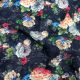 Navy Blue Chinon Fabric with Multicolor Floral Print Sequence Embroidery 