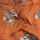  Rust Raw Silk Fabric with Floral  Embroidery  