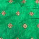  Green Raw Silk Fabric with Floral Motifs Embroidery  