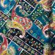  Blue Chinon Fabric with Multicolor Abstract Print Sequins Embroidery 